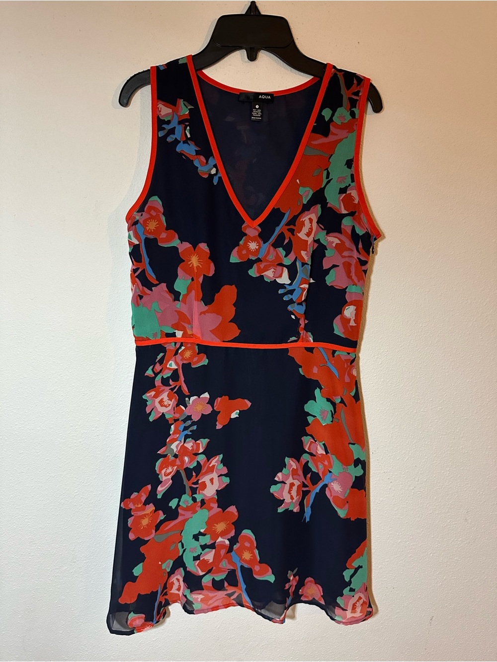 Flowy Floral V-Neck Mini Dress with Orange Trim